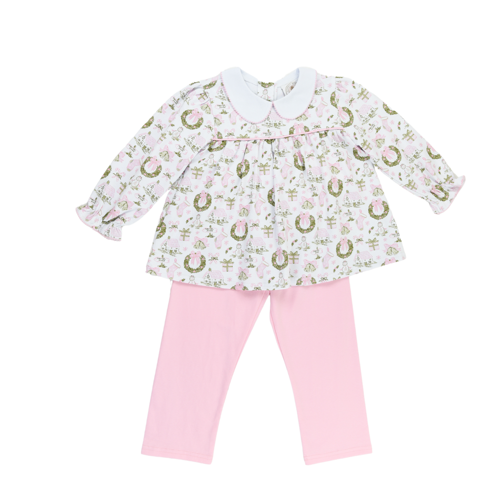 Christmas Toile and Stripe Girls Collins Classic Legging Set PRE-ORDER