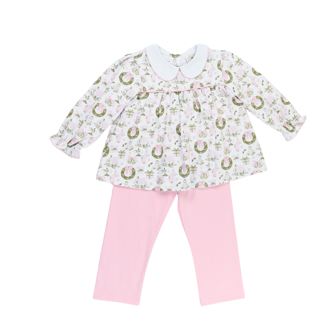 Christmas Toile and Stripe Girls Collins Classic Legging Set PRE-ORDER