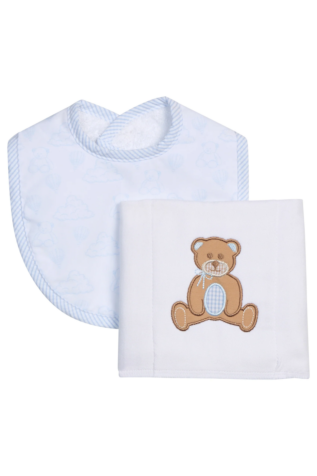 Teddy Bear Applique Bib & Burp Box Set Set - Blue