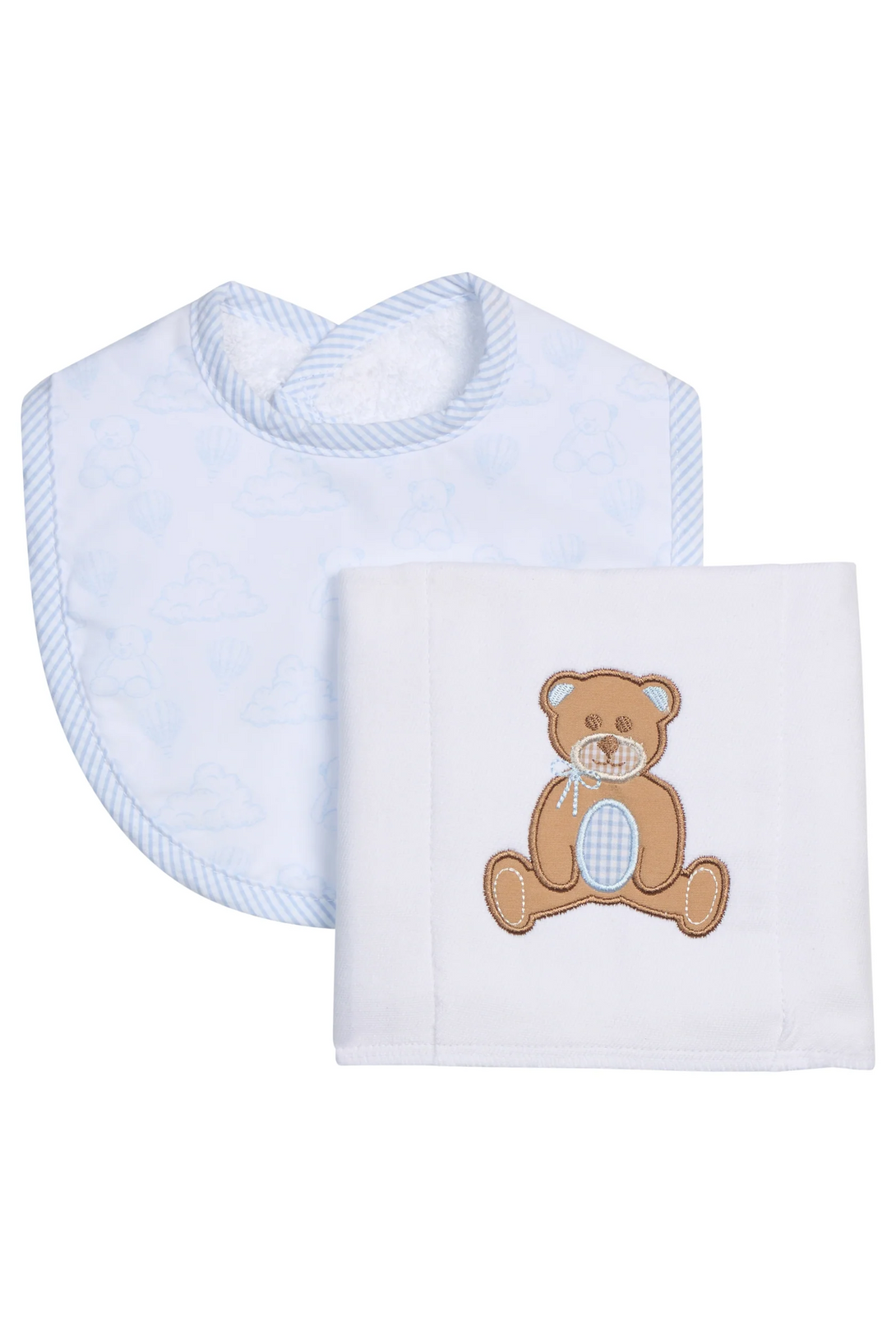 Teddy Bear Applique Bib & Burp Box Set Set - Blue