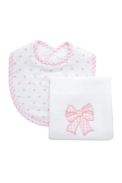 Pink Bow Medium Bib and Burp Box Set