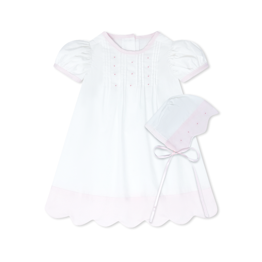 Blessings Daygown Set White and Pink Batiste with Pink Embroidery Knots and Bonnet PRE-ORDER