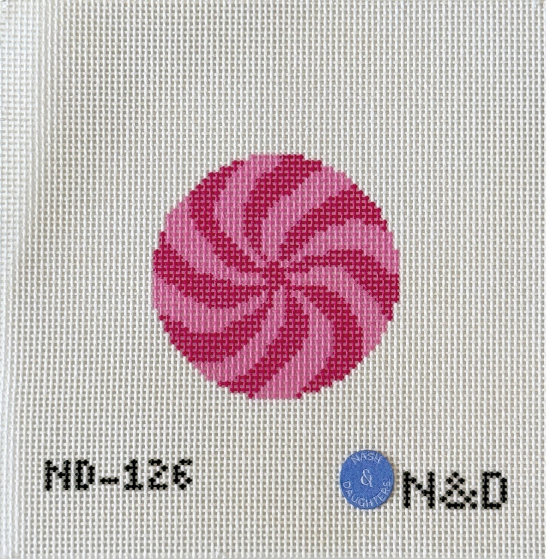Fuchsia Peppermint Round Needlepoint Canvas