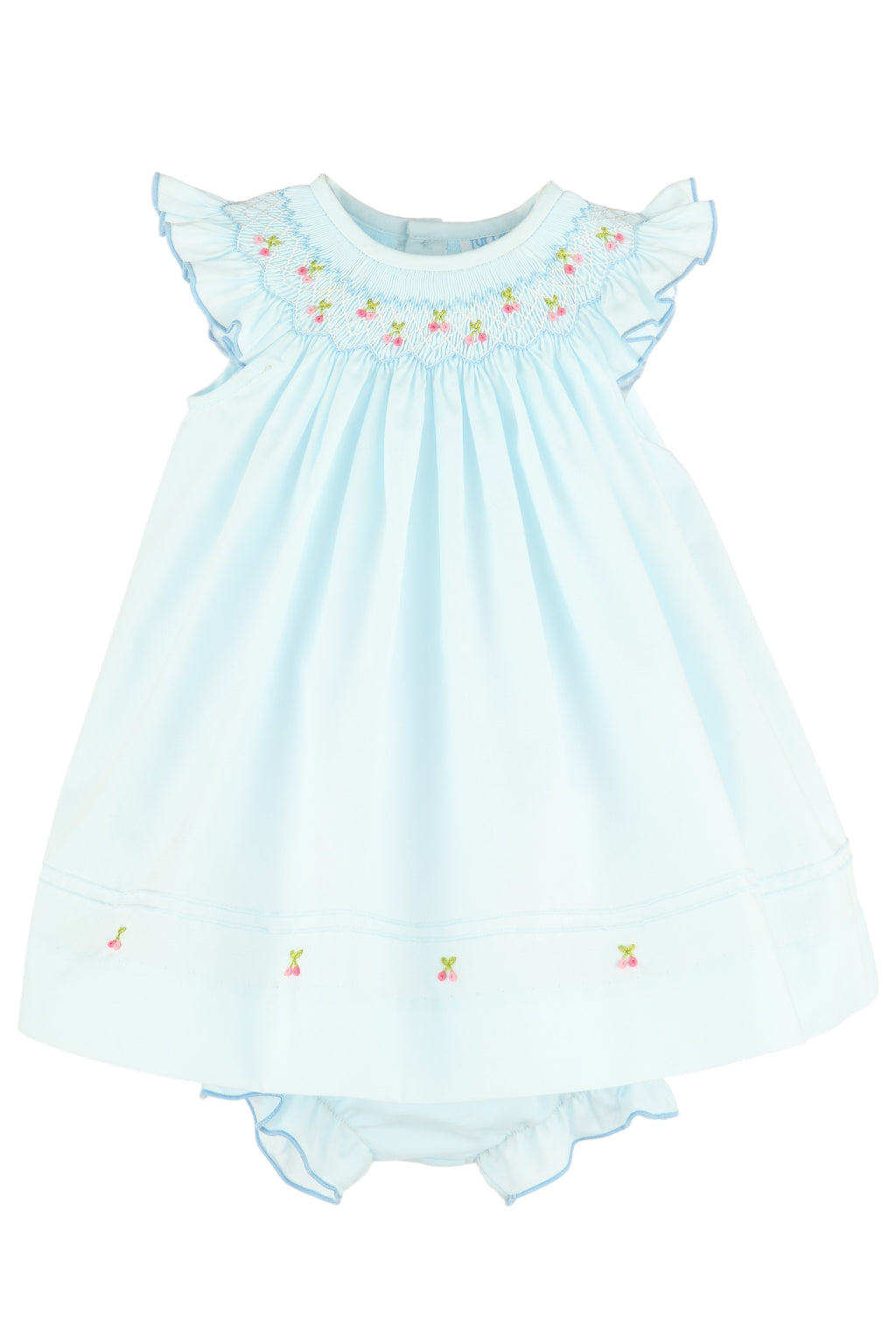 Cherries Smocked Blue Bishop Dress