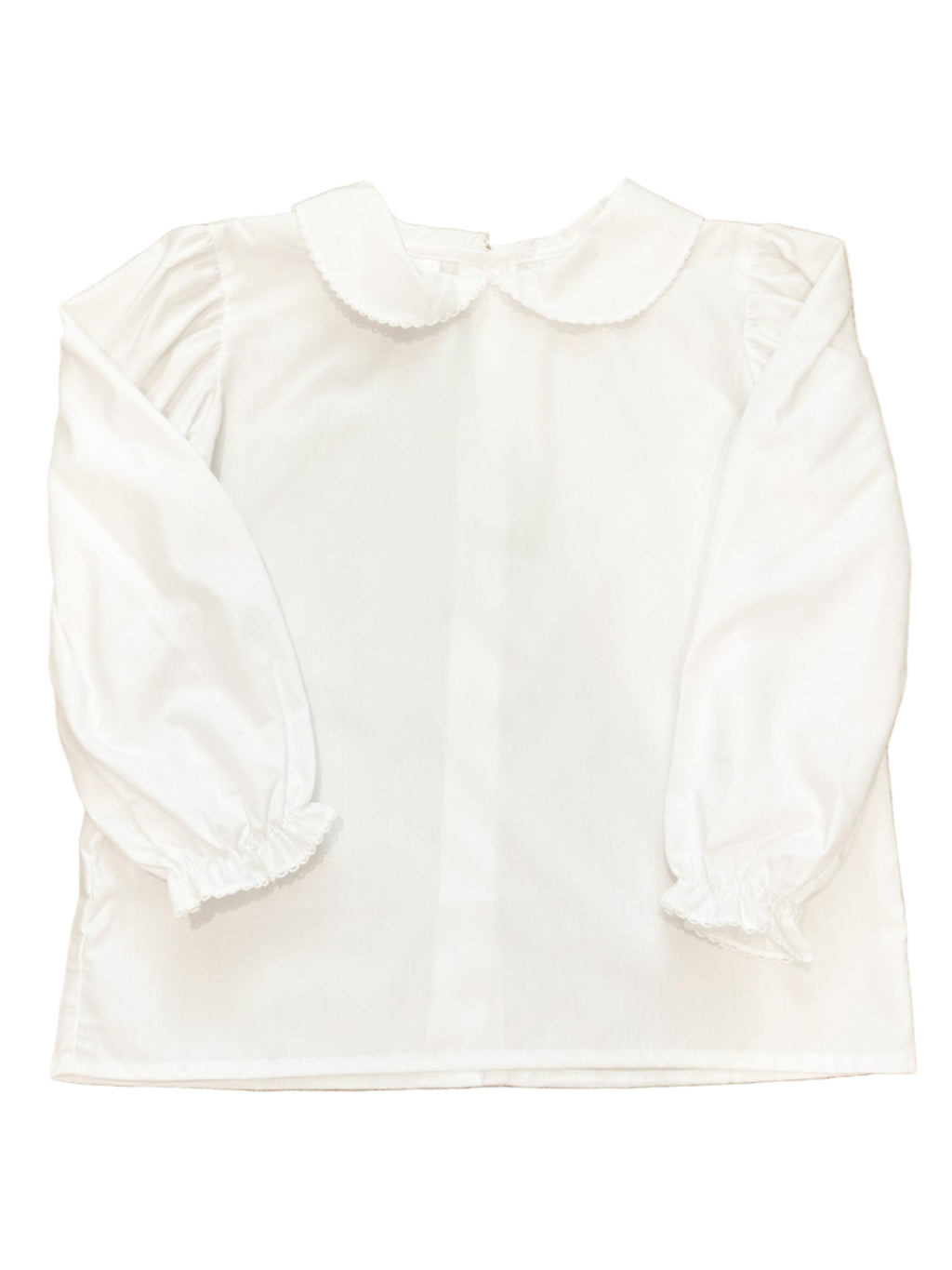 Jane White Basic Girl Long Sleeve Shirt W/ Picot Trim Peter Pan Collar