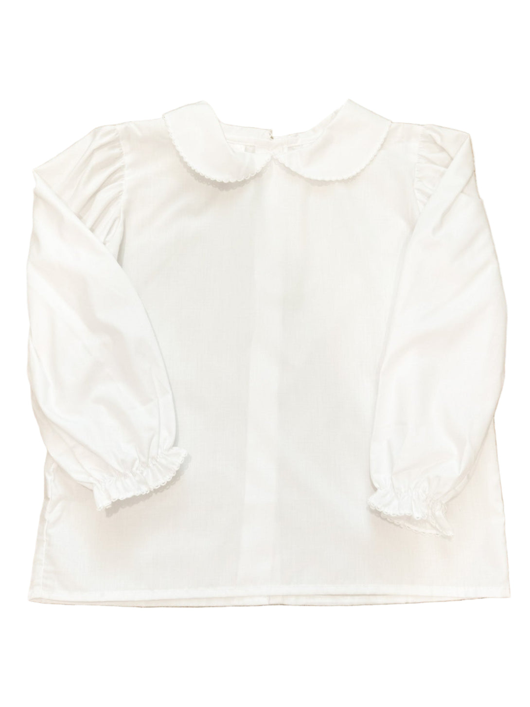 Jane White Basic Girl Long Sleeve Shirt W/ Picot Trim Peter Pan Collar