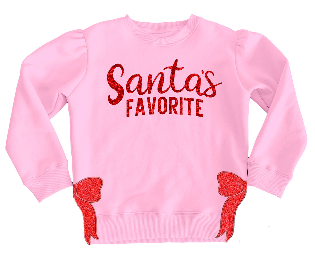 Santa's Favorite in Sequin on Pink Holly Christmas Sweatshirt PRE-ORDER