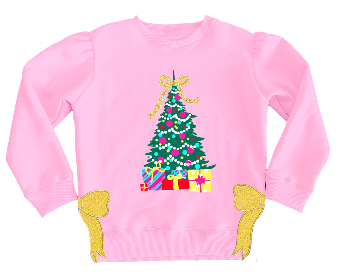 Christmas Tree in Sequin on Pink Holly Christmas Sweatshirt PRE-ORDER