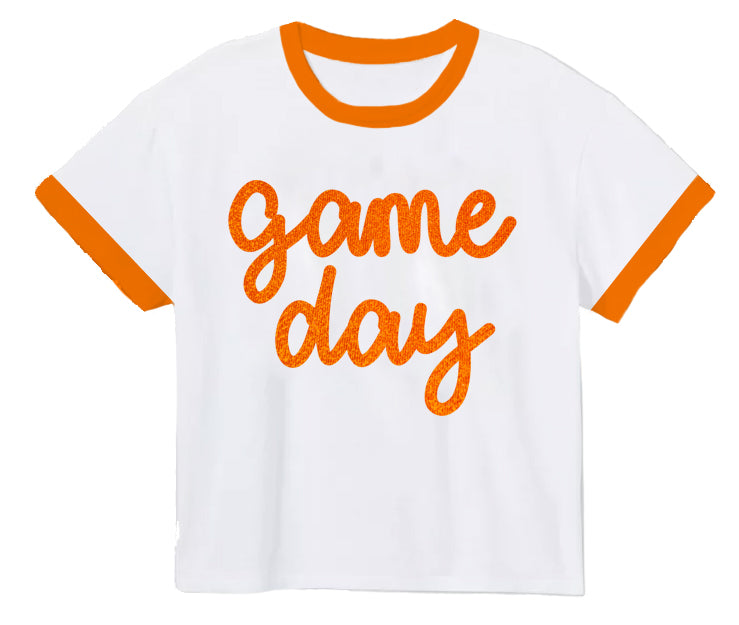 Tinsel Game Day Ringer Boxy T' Orange