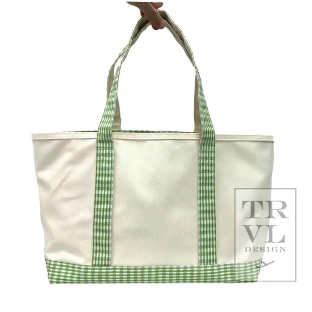 Medium Tote - Coated Canvas Gingham Leaf Trim