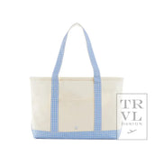 Medium Tote - Coated Canvas Gingham Sky Trim