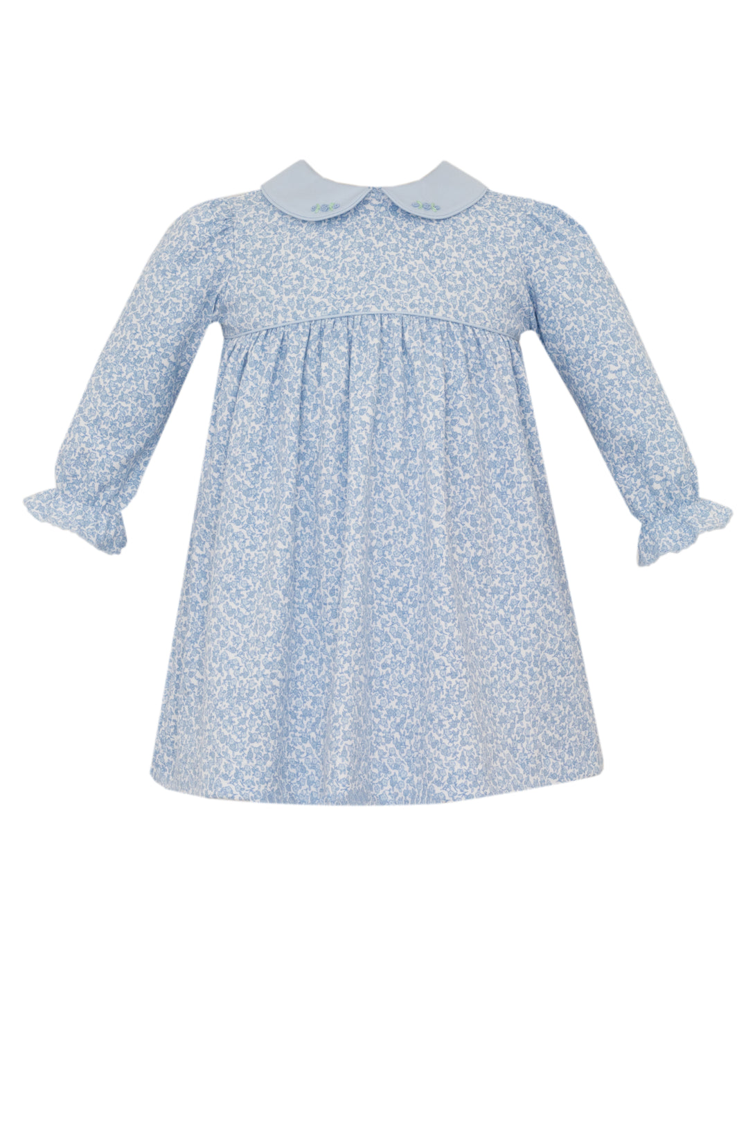 Blue Knit Liberty Print Dress with Embroidered Collar