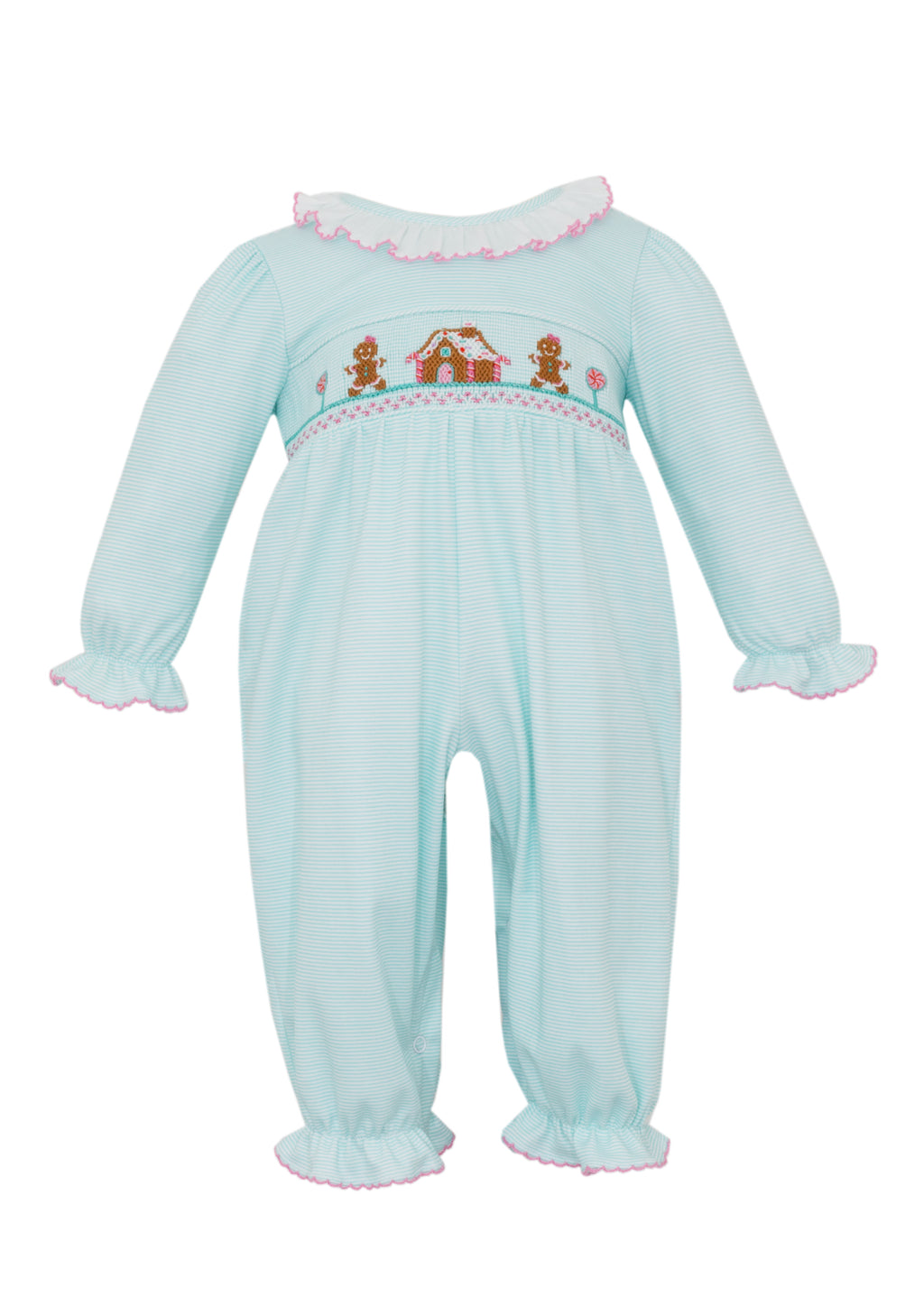 Gingerbread House Aqua Knit Stripe Romper