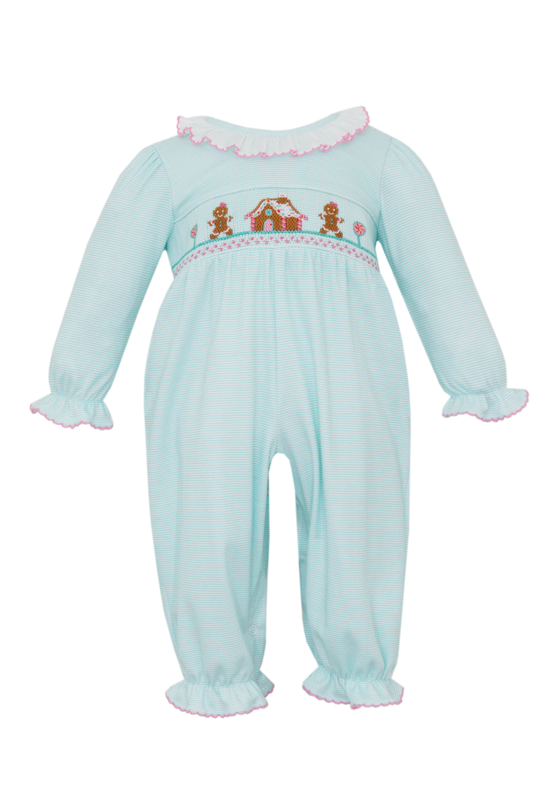 Gingerbread House Aqua Knit Stripe Romper