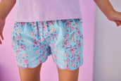 Shirred Scallop Shorts in Marguerite Floral Aqua