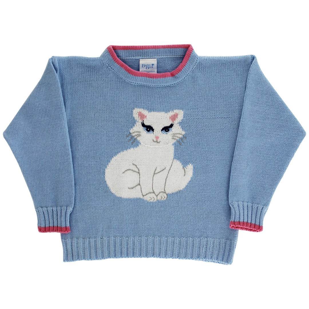 Crewneck Sweater Kitty on Light Blue