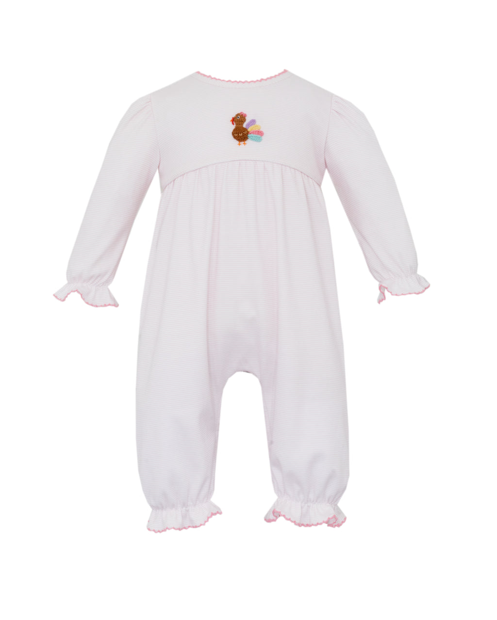 Turkey Girl's Pink Stripe Knit Long Sleeve Romper