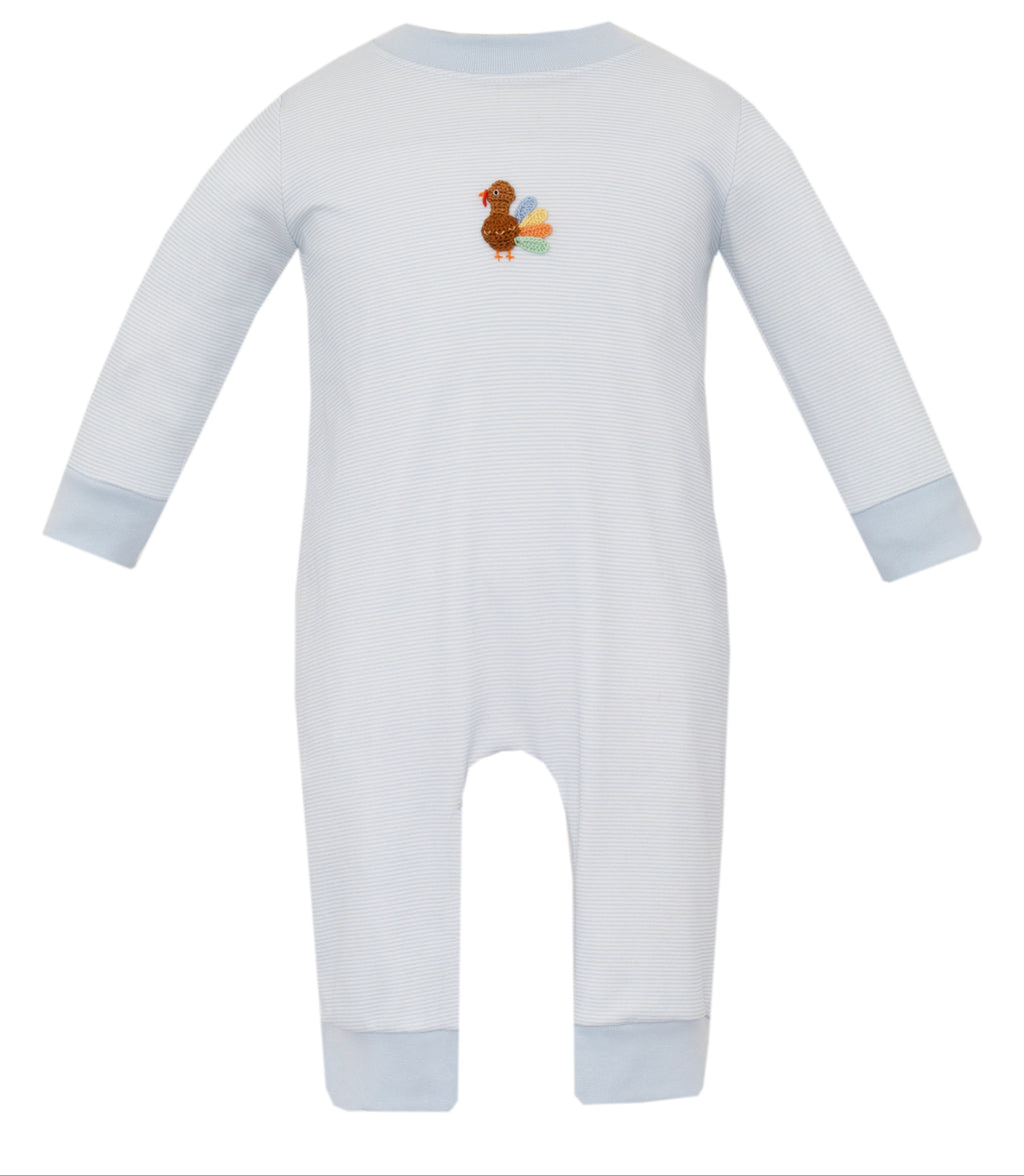 Turkey Boy's Light Blue Stripe Knit Long Sleeve Romper