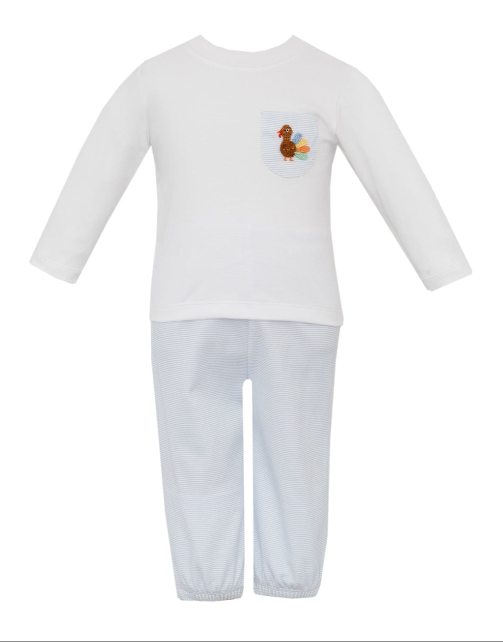 Turkey Boy's Light Blue Stripe Knit Long Sleeve Pant Set