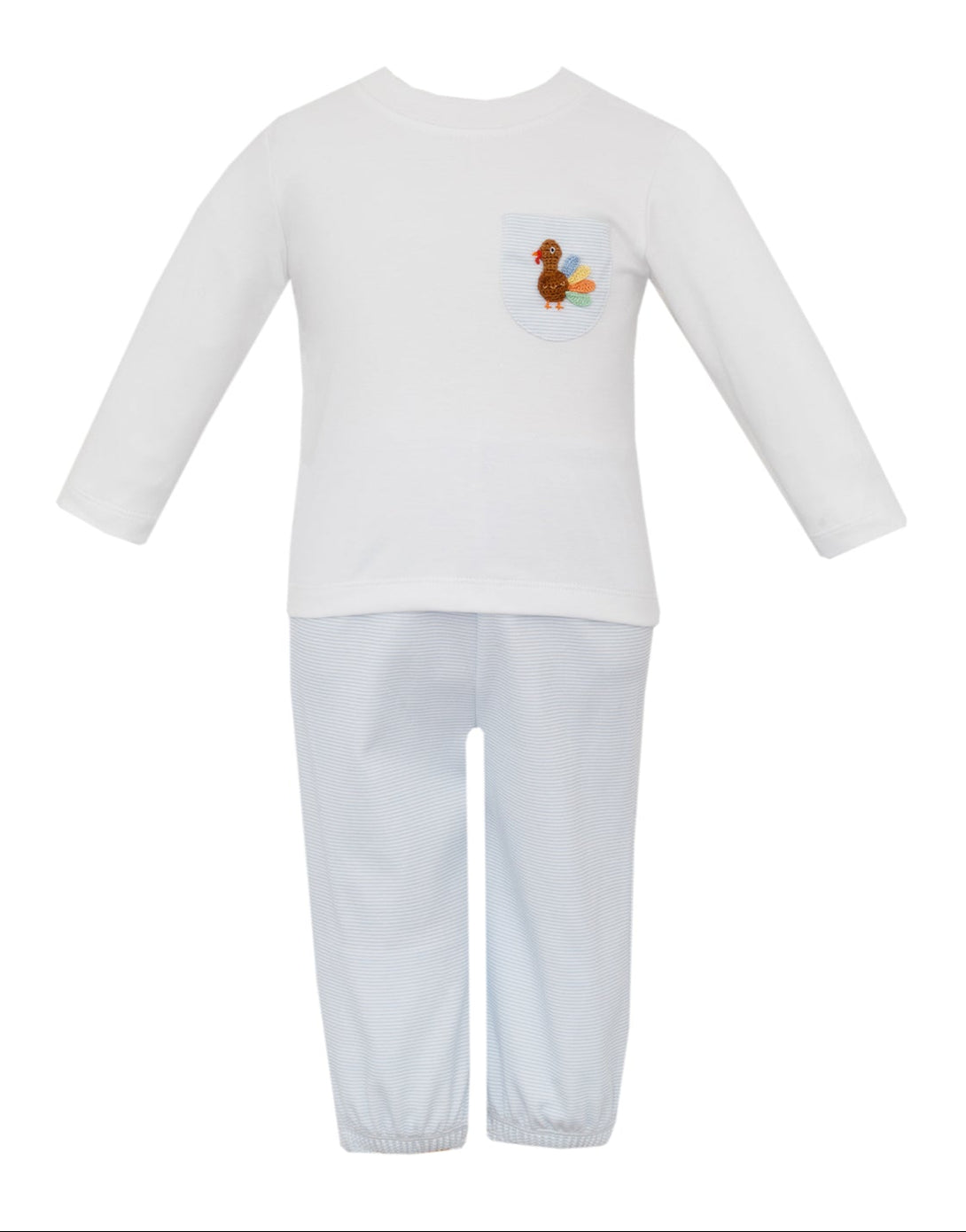 Turkey Boy's Light Blue Stripe Knit Long Sleeve Pant Set