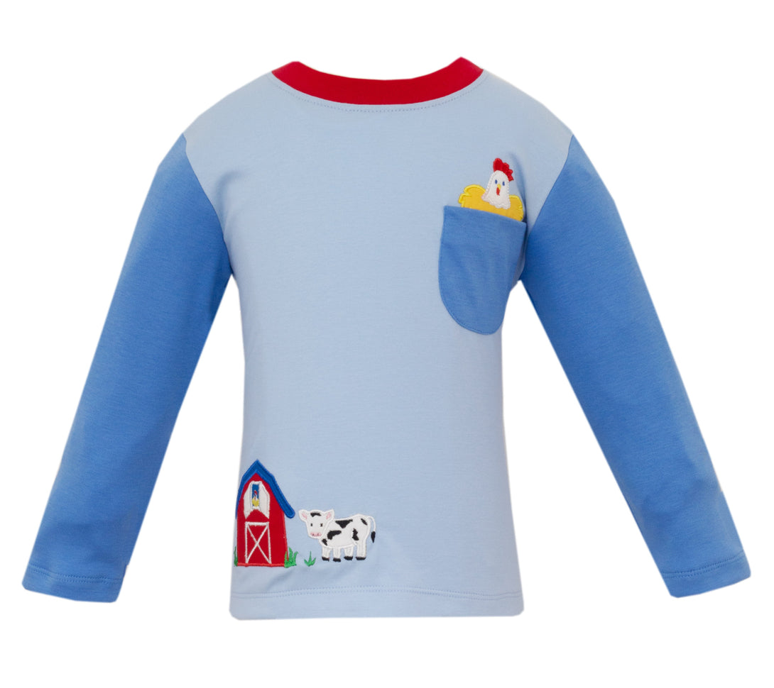 Farm Applique Colorblock Knit Shirt