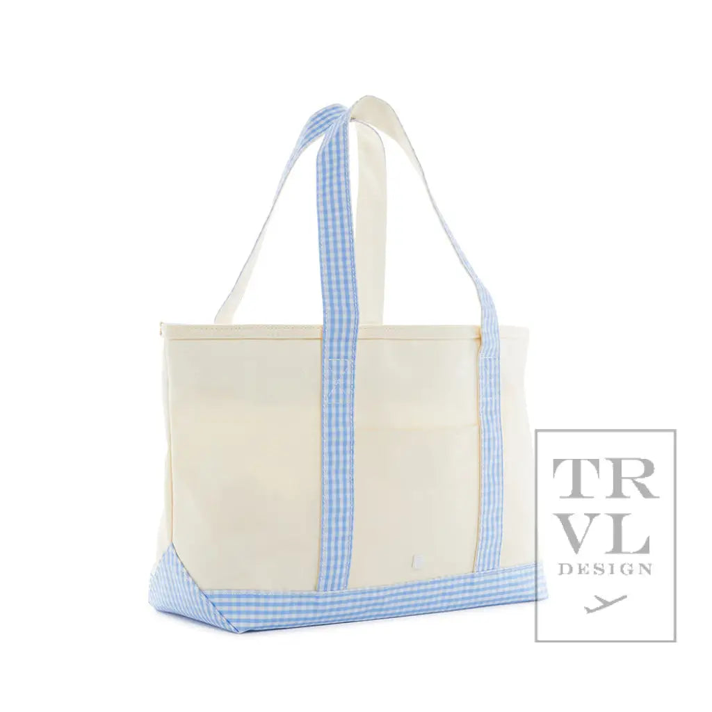 Medium Tote - Coated Canvas Gingham Sky Trim