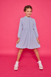 Amelia Dress - Blue Sparkle Stripe