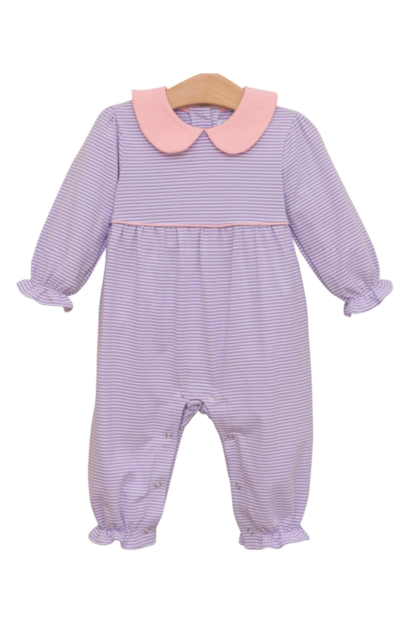 Katherine Romper Lavender Stripe with Light Pink