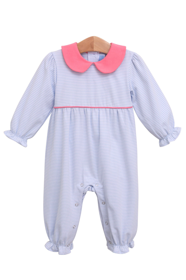 Katherine Romper Light Blue Stripe with Pink