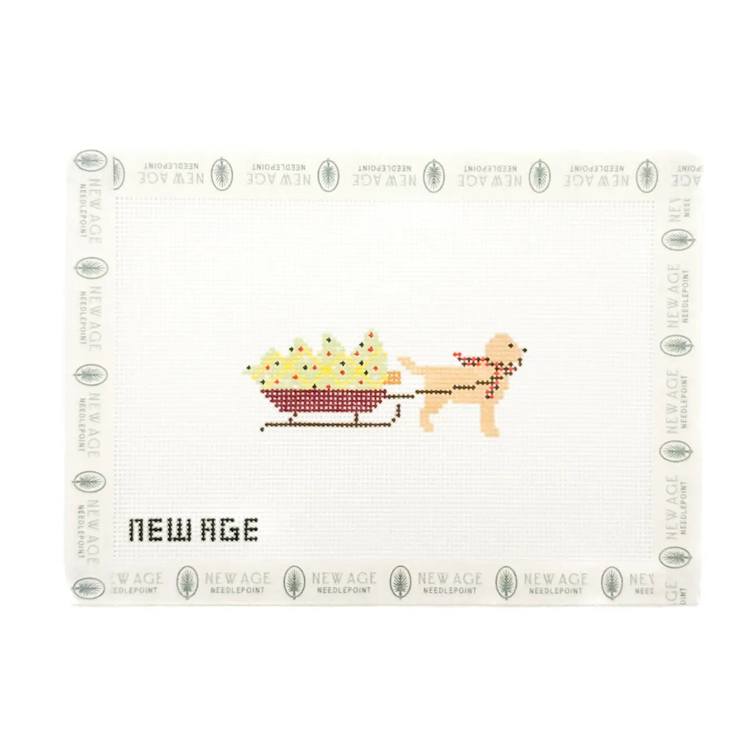 Christmas Dog and Sled Needlepoint Canvas