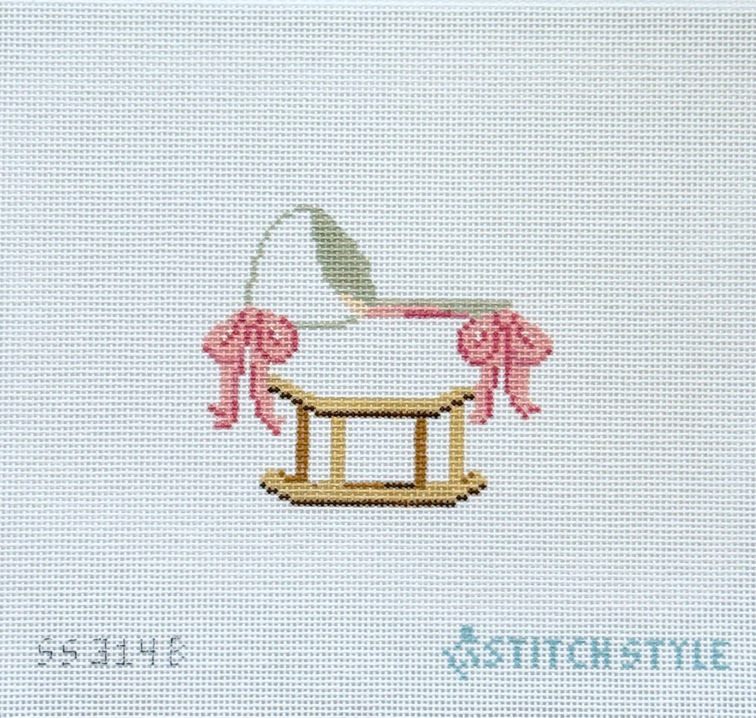 Baby Bassinet with Bows 18 Mesh Needlepoint Canvas Pink