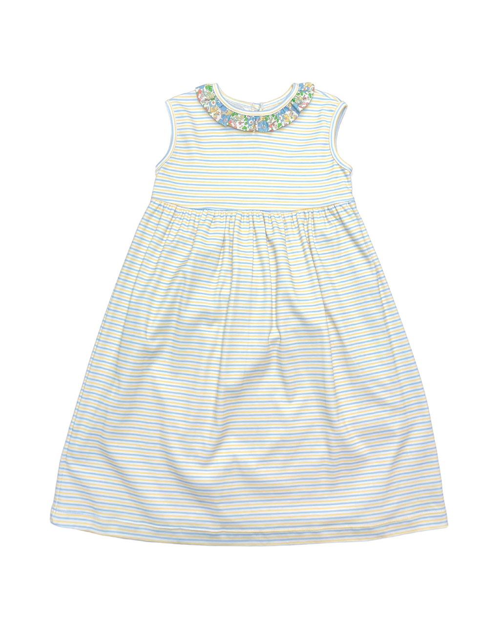 Sleeveless Cici Dress Baby Blue & Butter Stripe with Cheekwood Floral