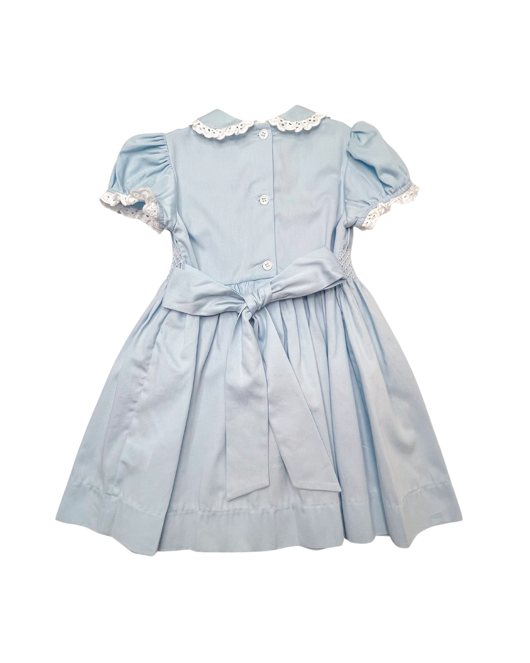 Smocked Polly Dress Blue Rib with White