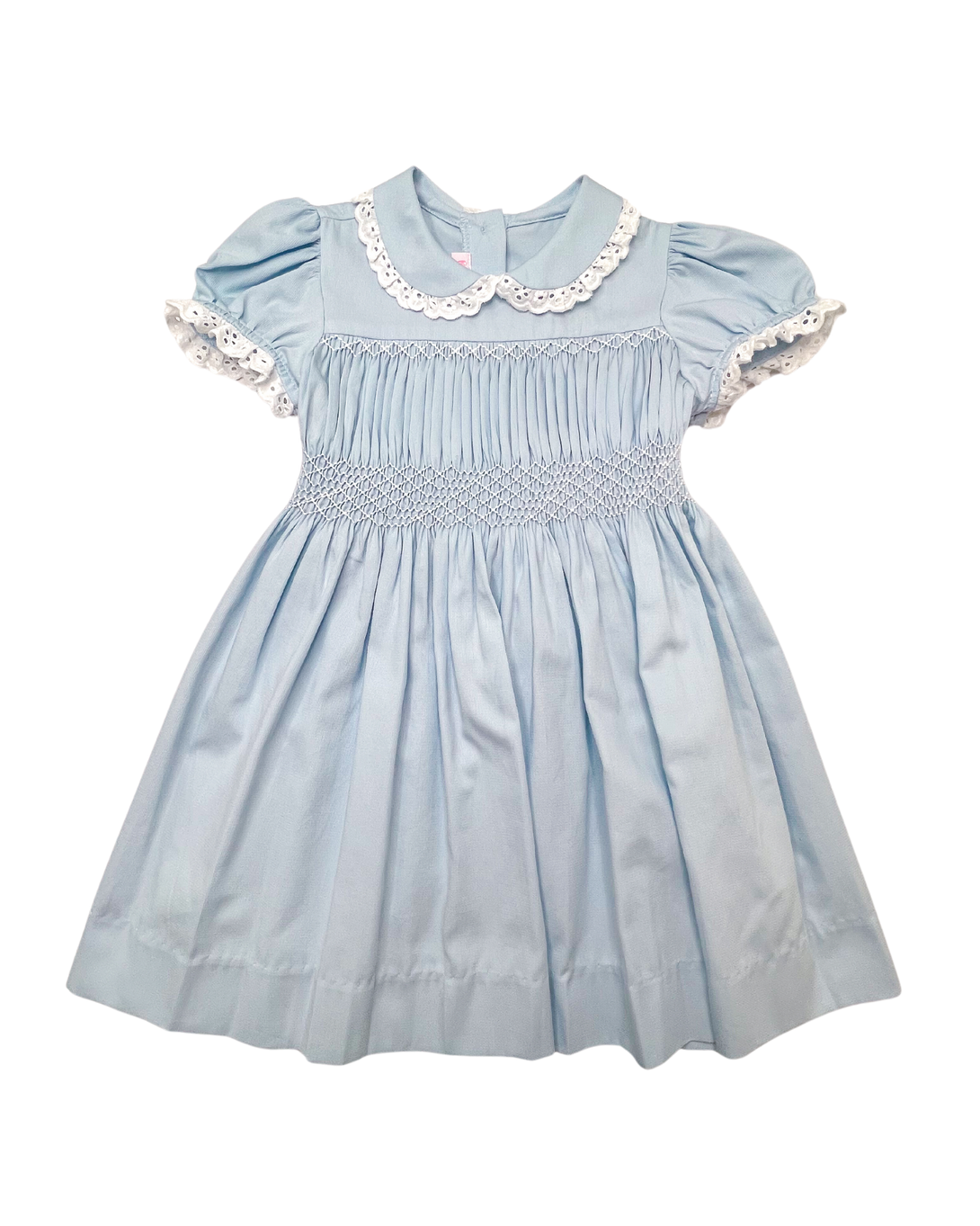 Smocked Polly Dress Blue Rib with White