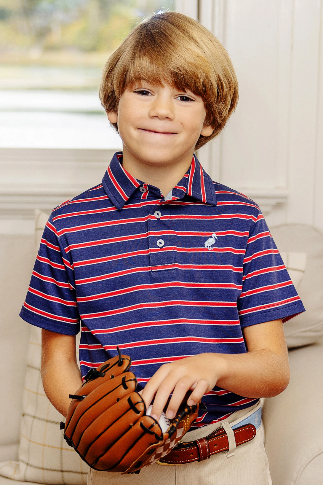 Prim and Proper Polo Short Sleeve Nantucket Navy Richmond Red Buckhead Blue Stripe