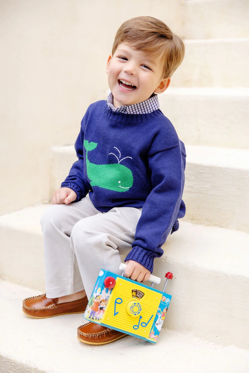Isaac's Intarsia Sweater in Nantucket Navy with Whale