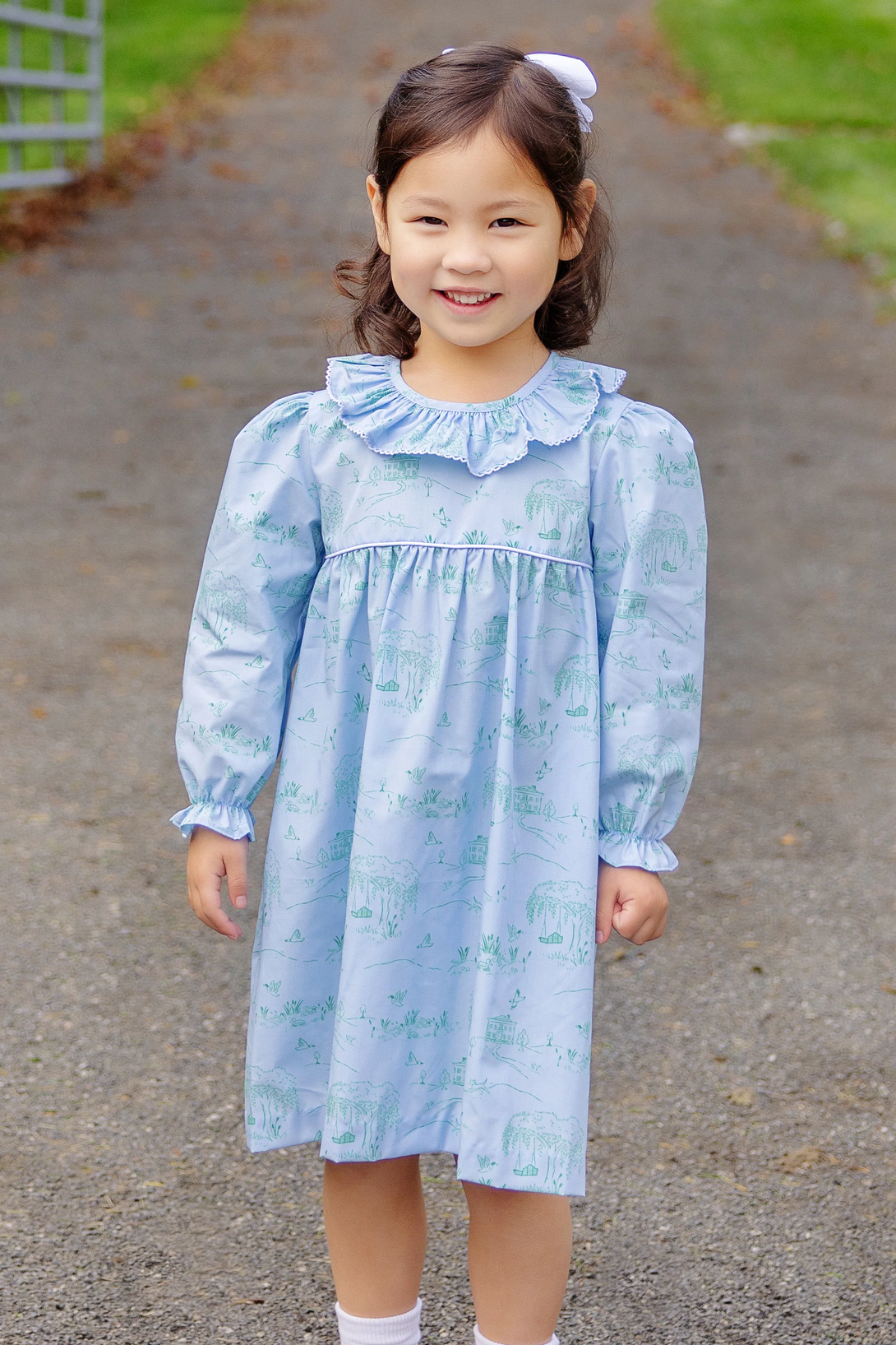 Long Sleeve Ramona Ruffle Dress Germantown Toile