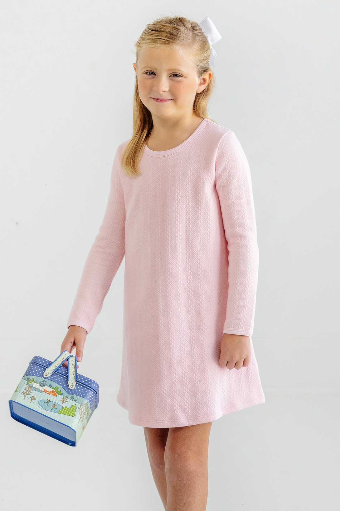 Long Sleeve Polly Play Dress Quilted Palm Beach Pink