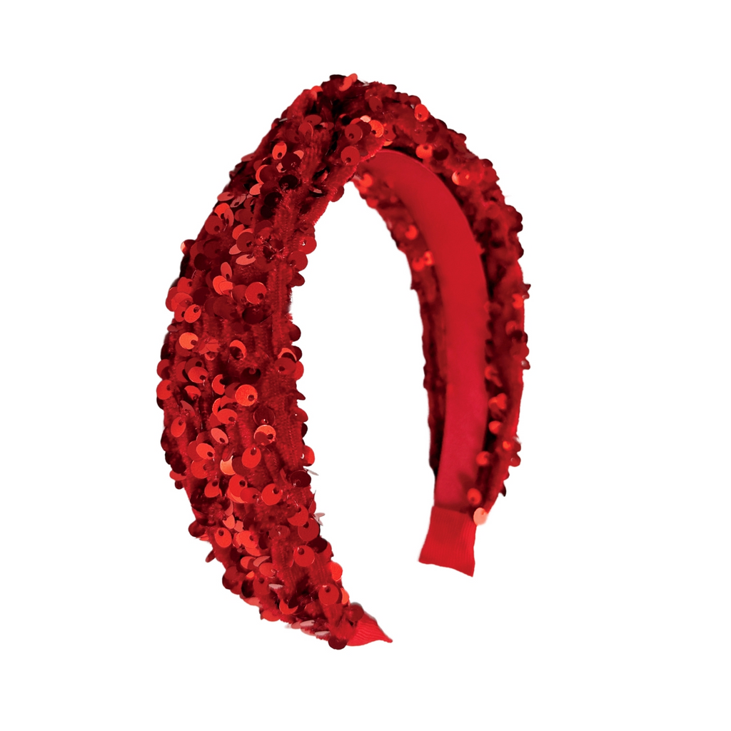 Sequin Velvet Headband in Red