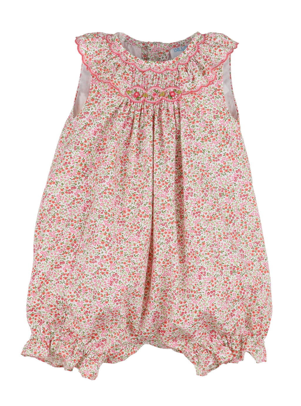 Tiny Floral Print Smocked Bubble Pink