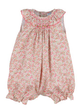 Tiny Floral Print Smocked Bubble Pink