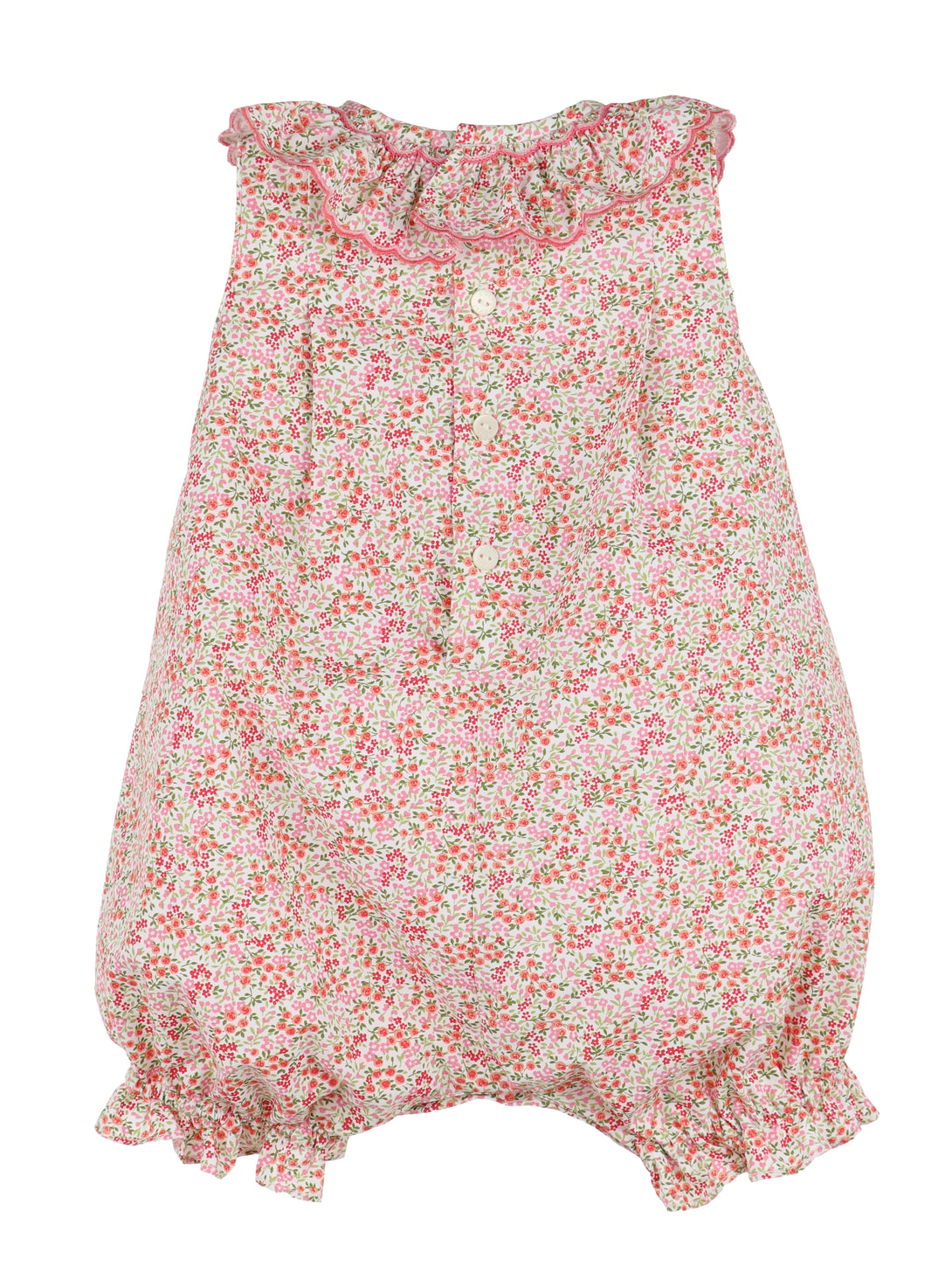 Tiny Floral Print Smocked Bubble Pink