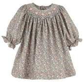 Forest Floral Teal Smocked Bishop Dress