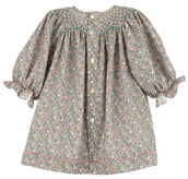 Forest Floral Teal Smocked Bishop Dress
