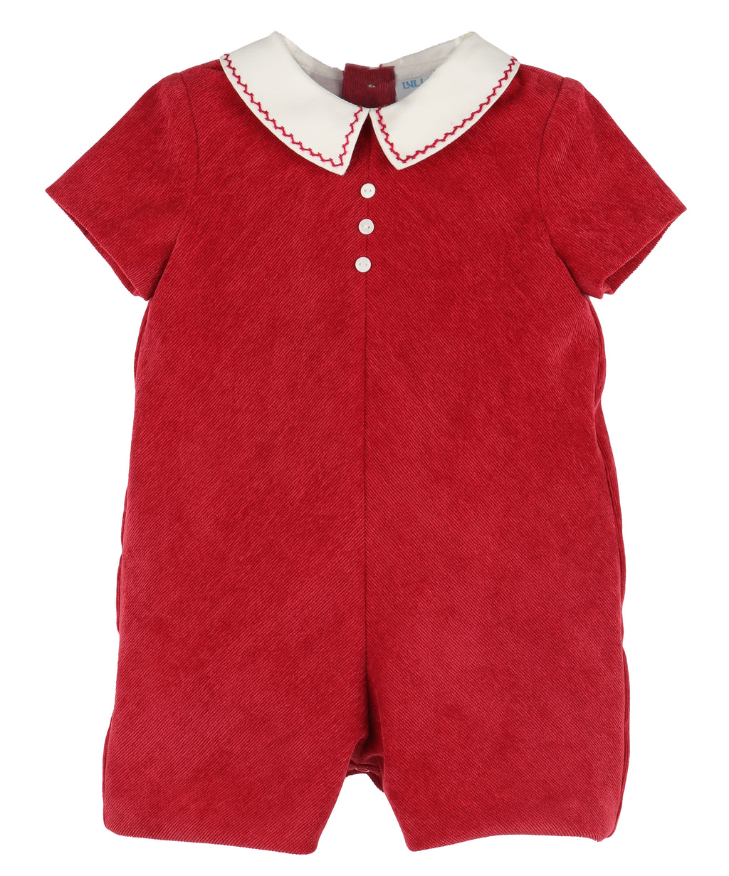 Red Corduroy Stitches Collar Romper