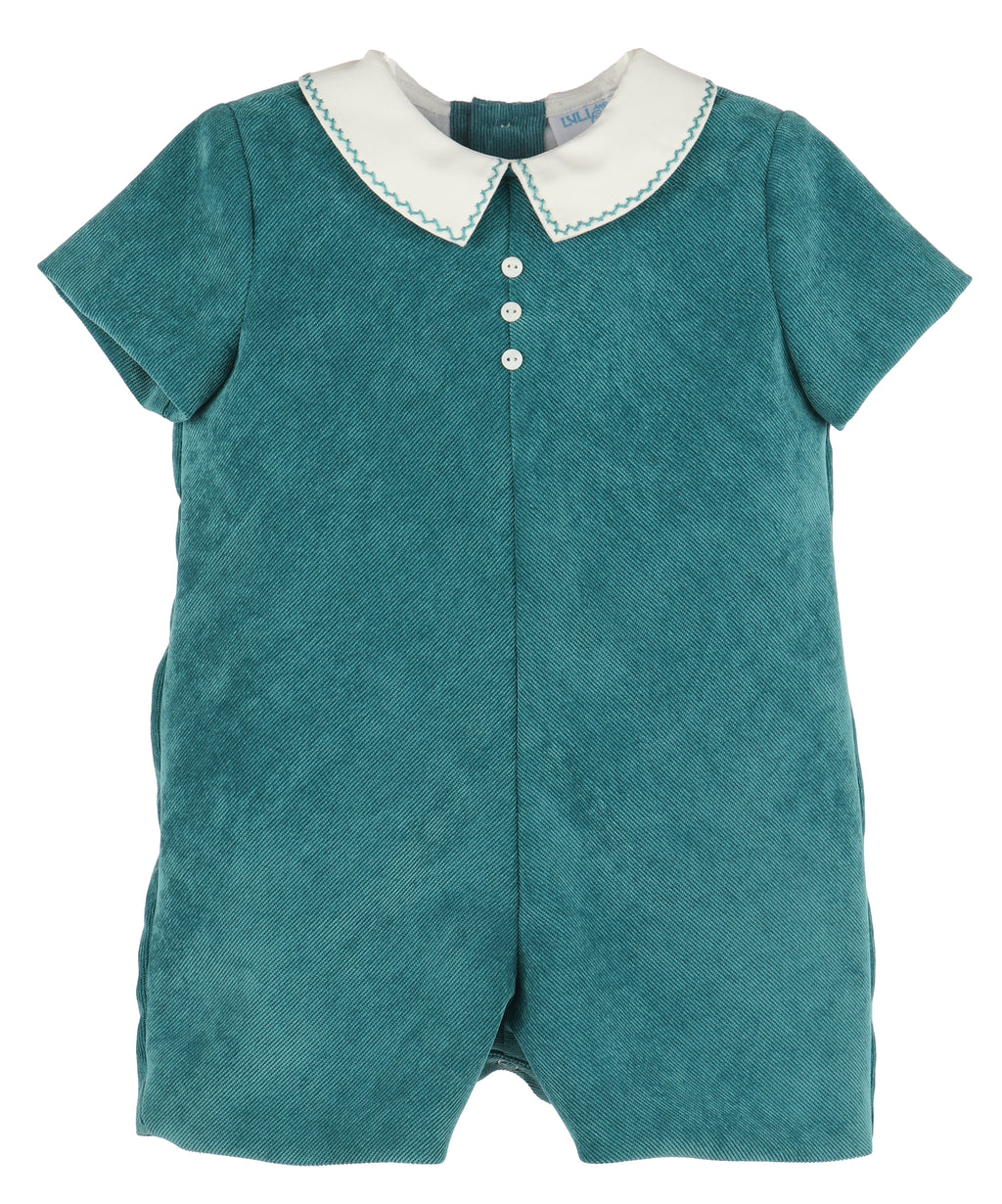 Teal Corduroy Stitches Collar Romper
