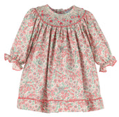 Scarlet Blush Coral Floral Smocked Bishop Dress