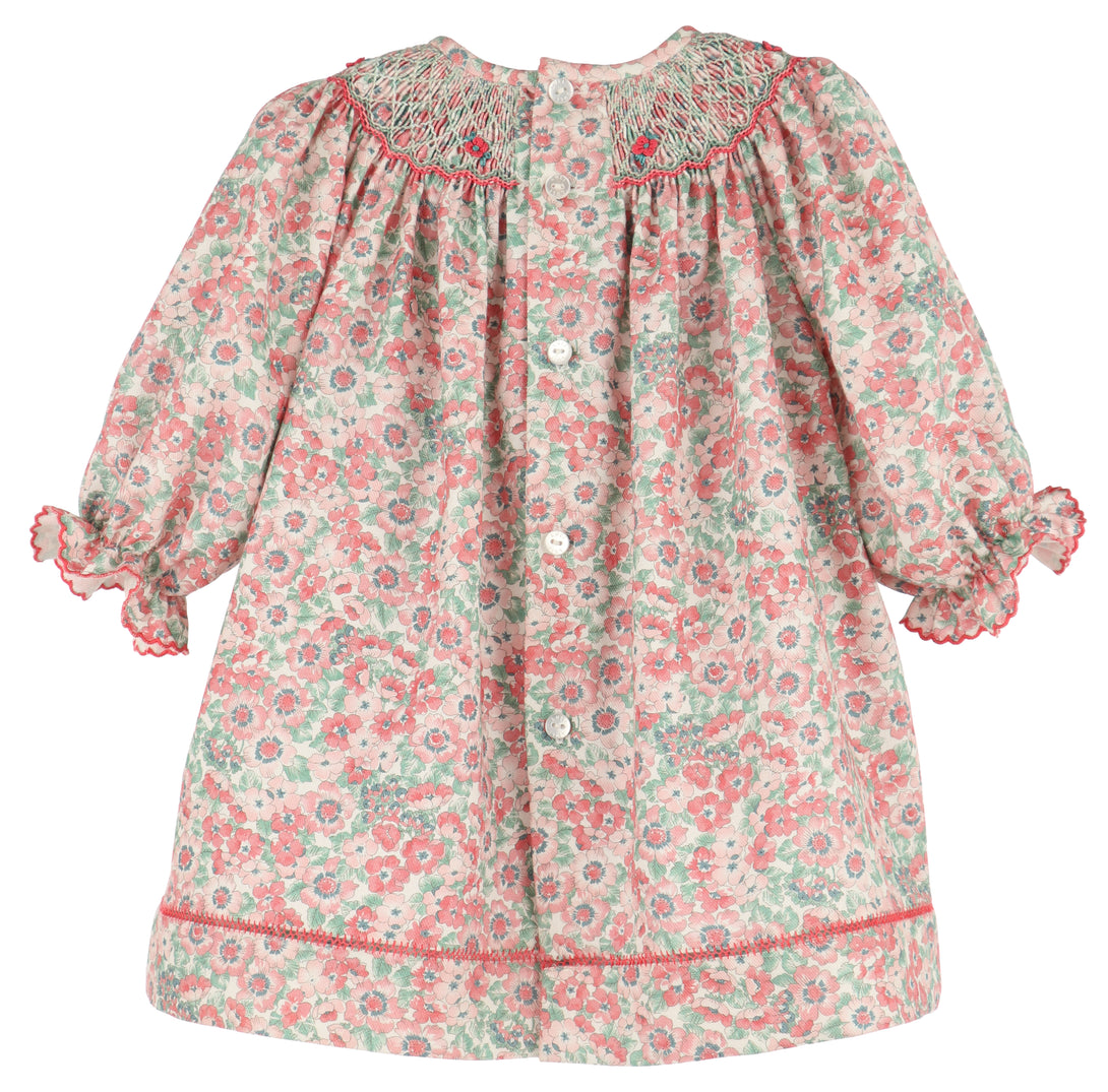 Scarlet Blush Coral Floral Smocked Bishop Dress