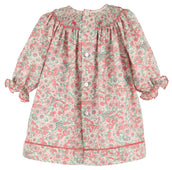 Scarlet Blush Coral Floral Smocked Bishop Dress