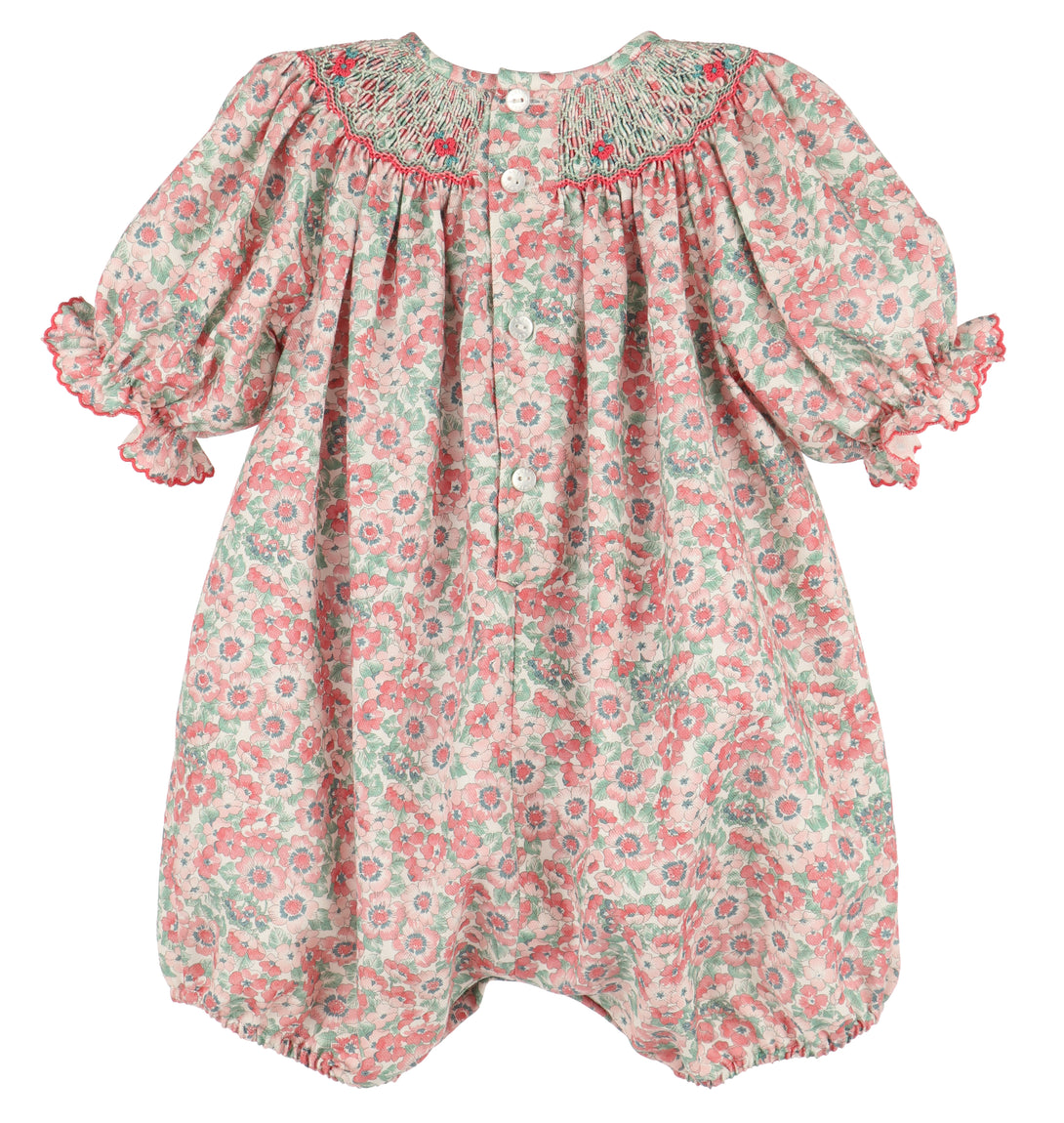 Scarlet Blush Coral Floral Smocked Bishop Bubble